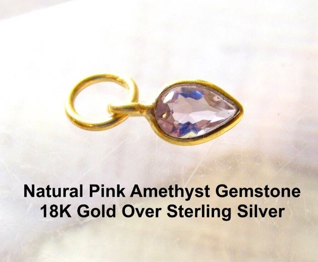 Amethyst Tear Drop Pendant Charm, 18K Gold Plated Sterling Silver, Pear Gemstone