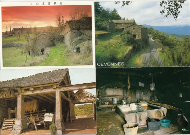 Lot 4 de cartes postales anciennes 10X15cm MONT LOZERE typique