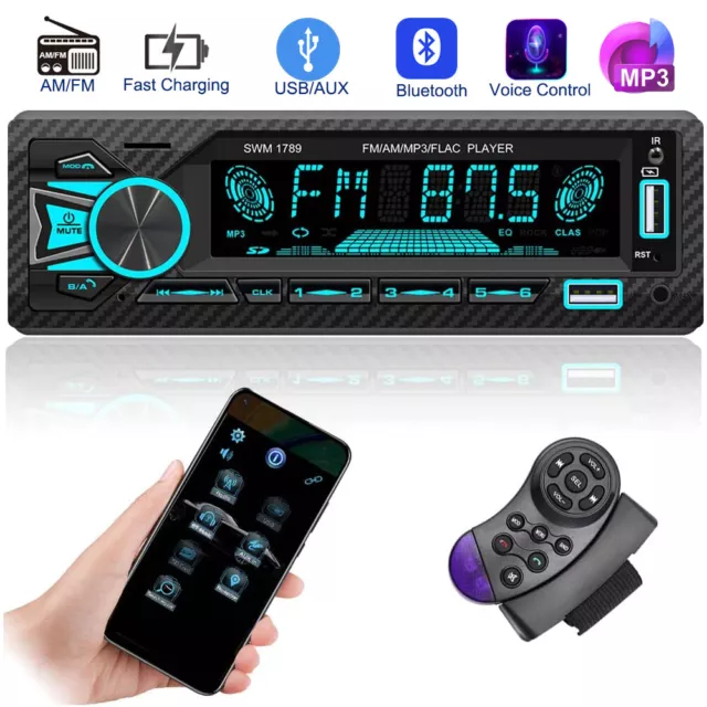 Single DIN Car Radio Stereo BT USB TF AUX AM FM Heat Unit App Control MP3 Player