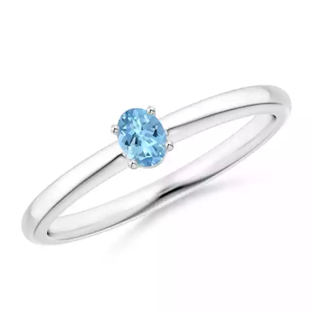 Angara 4x3 mm natürlicher Solitär Aquamarin Versprechen Ring in Sterlingsilber