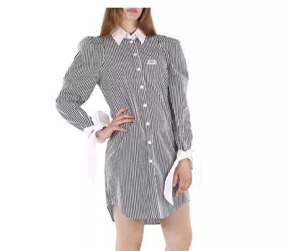 Burberry Ladies Dress Black Striped Poplin Shirt Dress Authentic & New With Tag