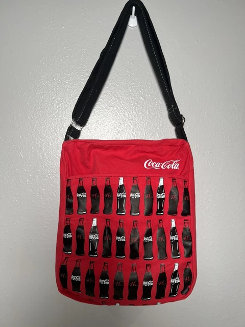 Screen Printed Coke Coca-Cola Bottles on Canvas Crossbody Messenger Bag Red