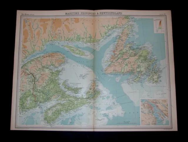 THE TIMES ATLAS 1921  - CANADA - MARITIME PROVINCES & NEWFOUNDLAND Map Plate 85