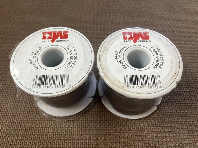 2 carretes de encaje de gamuza marrón oscuro TEJAS 1/8 in x Appx 25 yardas #5014-02