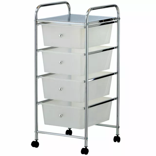 Portable 4 Drawers Cabinet Storage Trolley on Wheel Cart Home Office Salon White