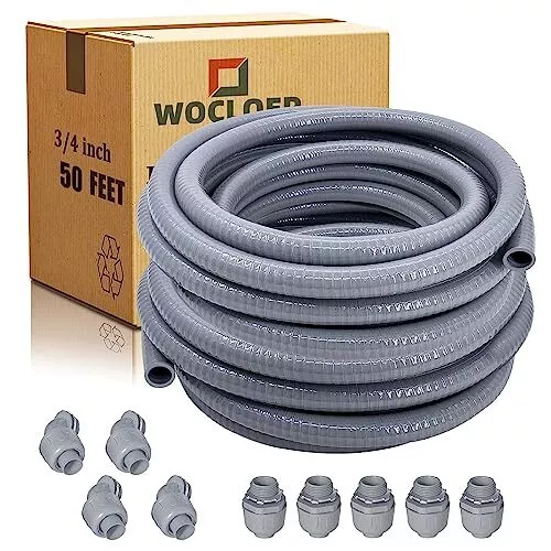 50 Foot Liquid-Tight Conduit Kit - 3/4inch Flexible Non Metallic Liquid Tight...