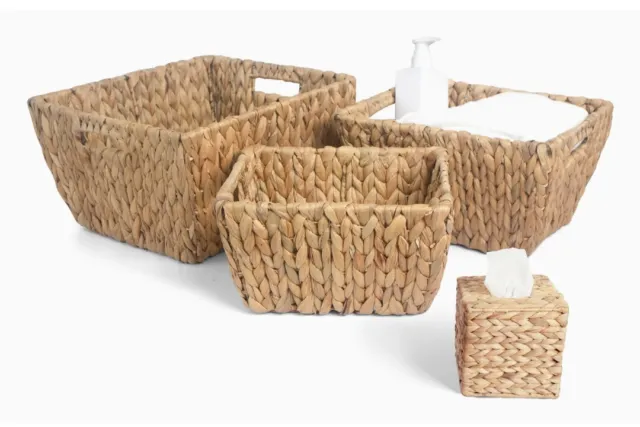 Set of 3 Wicker Water Hyacinth Baskets For Storage, Baskets For Organizing