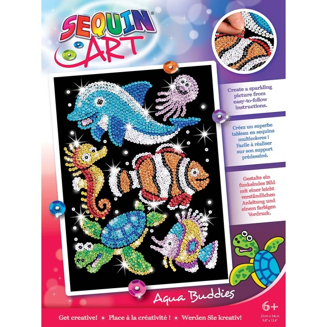 Meerestiere Paillettenbild Sequin Art 28x37cm Glitzerndes Unterwasser Steckbild