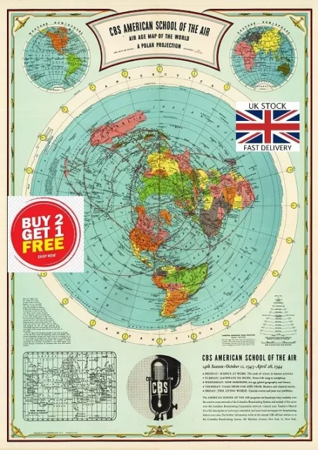 🇬🇧 Flat Earth Air age map of the world A polar projection A3 on Special Canvas