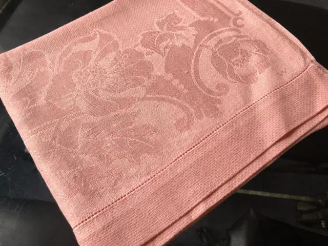 VINTAGE ANTIQUE Pink Dyed Cotton Damask Weave Kitchen Tea Towel Cloth