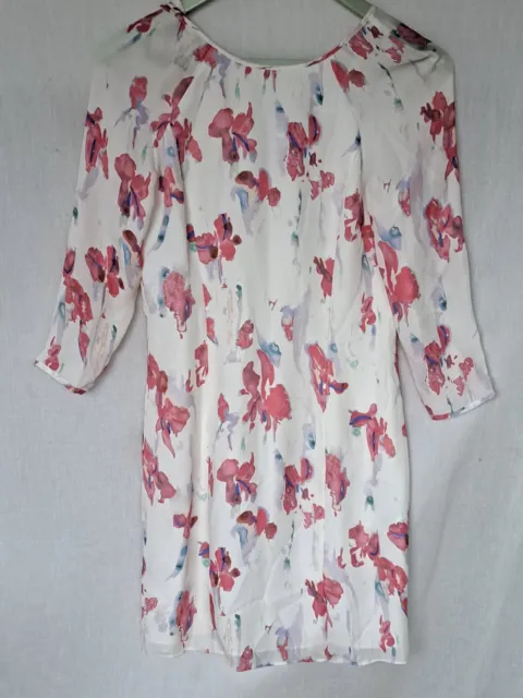 REISS   Kami Printed Silk Dress Cream/Rose Abstract Dewy  Flower UK 8 Stunning