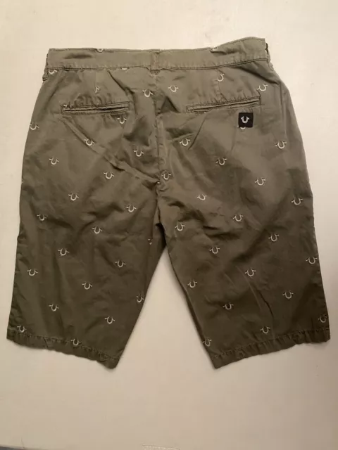 Mens True Religion Dean Chino Shorts  Green Size 32 w/Embroidered Allover Logo