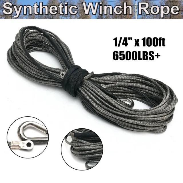 1/4'' x 100ft 6500LBS Synthetic Fiber Winch Rope+ Line Cable with Sheat