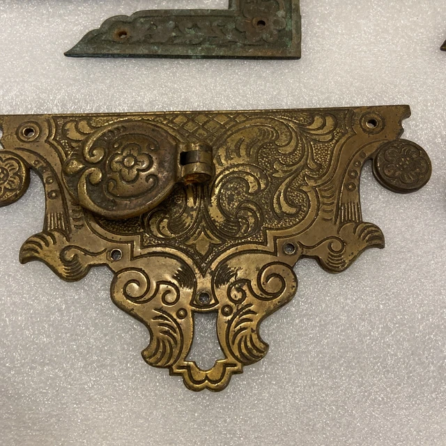 Antique Brass Eastlake England  pulls hardware Victorian lot 6 piece bracket