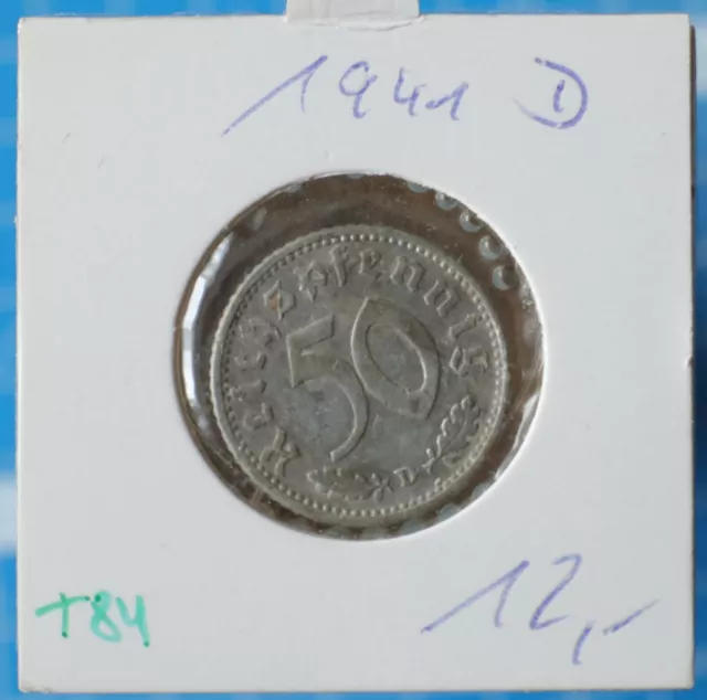 50 Reichspfennig 1941 D - Germany Third Reich coin with swastika - #T84