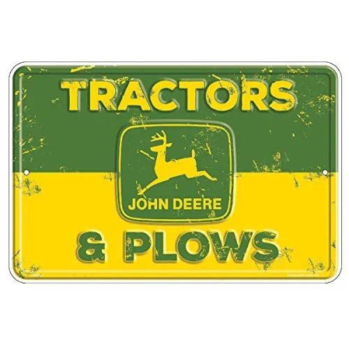 JOHN DEERE TRACTORS & Plows Sign, 8" x 12", Green and Yellow 12.99