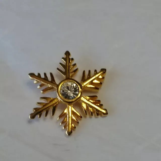 Gold Snowflake Lapel Pin With Faux Diamond Hat Jacket Gold Color Metal
