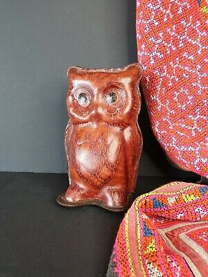 Vintage Australian Leather Owl Bank …beautiful collection & display piece