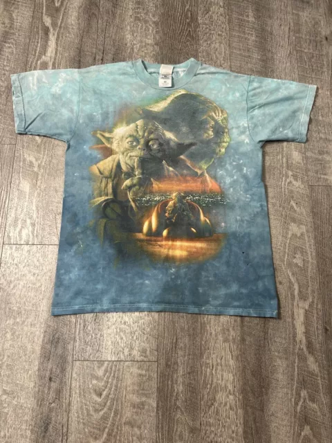 Vintage Yoda Shirt Mens Medium Star Wars Distressed Big Face Tie Dye 90s Disney
