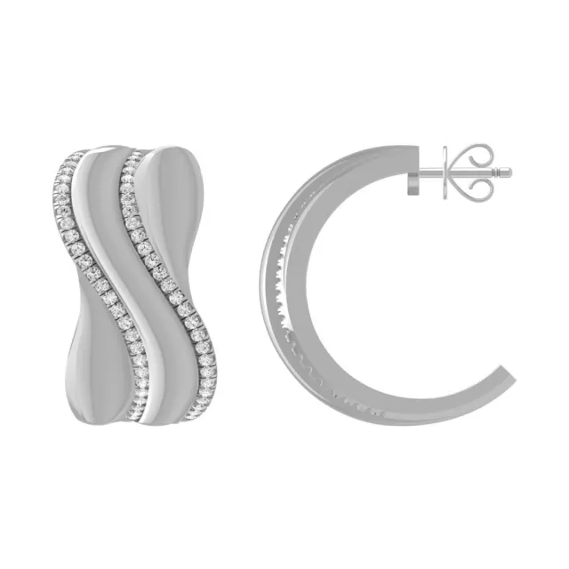 Sterling Silver Round Lab Grown Diamond Fashion Hoop Earrings For Women