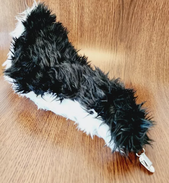 Fox Wolf Tail Plush Costume Cosplay Black White Unisex 15 In Stuffed Clip Ons
