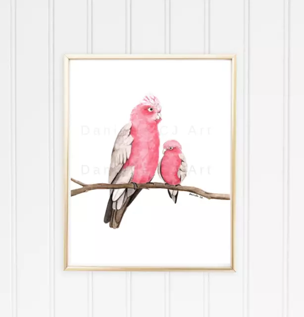 Watercolour Mother and Baby Galah Print - Native Australian Bird Art