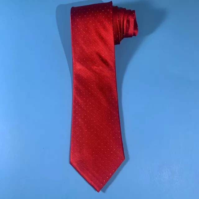 J. Ferrar Red Check Pattern Metallic Necktie Silk Blend 59in Length / 3.5 Width