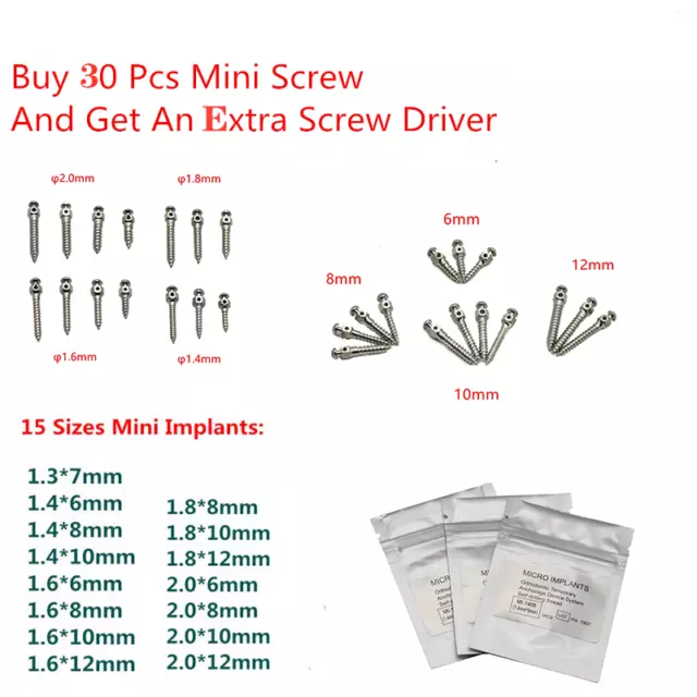 Dental Orthodontic Mini Micro Implant Screw Self Drilling Thread Titanium Tool S