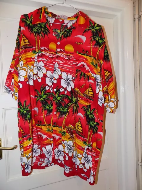 Camicia Hawaiana Mens Vintage Stampa Dichiarazione Rossa Aloha Luau