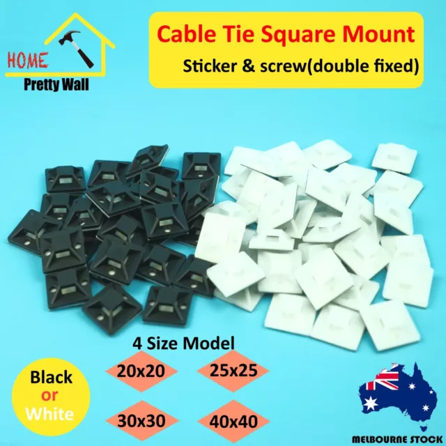 100 Pcs Self Adhesive Cable Wire Zip Tie Mounts Base Clamps Clip BL Square WHITE