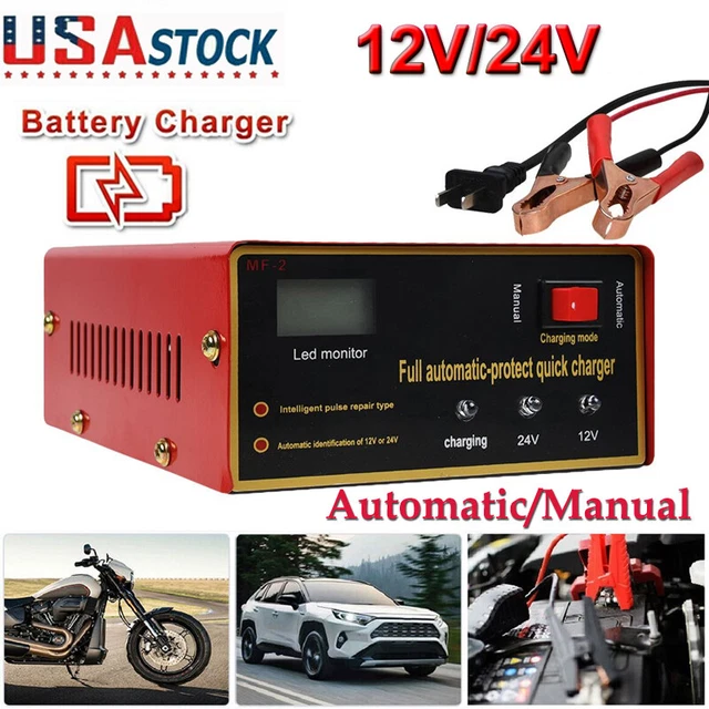 Car Motorcycle Battery Charger 12/24V 10A Manual/Intelligent Automatic Output US