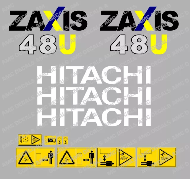 Hitachi Zaxis 48U Mini Digger Sticker Ensemble Avec Sécurité Avertissement Signs