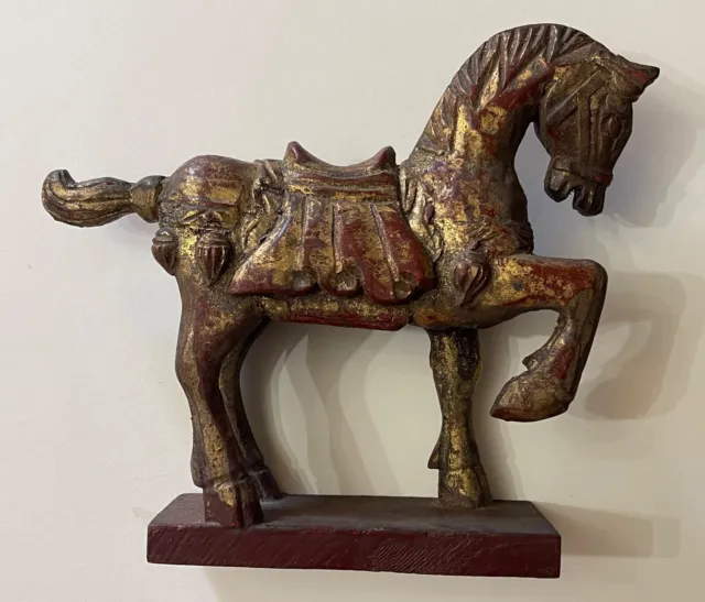 China Horse Polychrome Wooden Style Tang H 16,5 CM