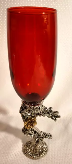 Gothic W/ Rose Base Red Wine Glass Champagne Flute 10" Tall  MODERN AND ELEGANT