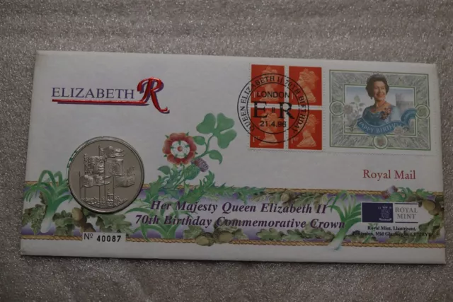 🧭 🇬🇧 UK GB 1996 £5 Coin Cover, 5 Pounds, Elizabeth II 70th Birthday B67 #22