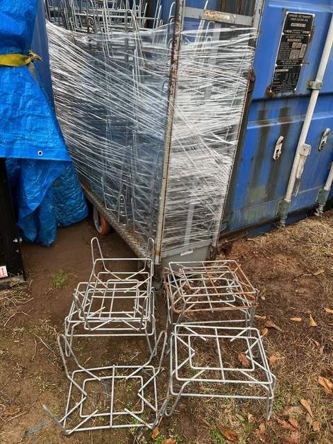 Set of 75 Commercial Grocery Stackable Metal Dunnage Rack Stand Risers w/Cart
