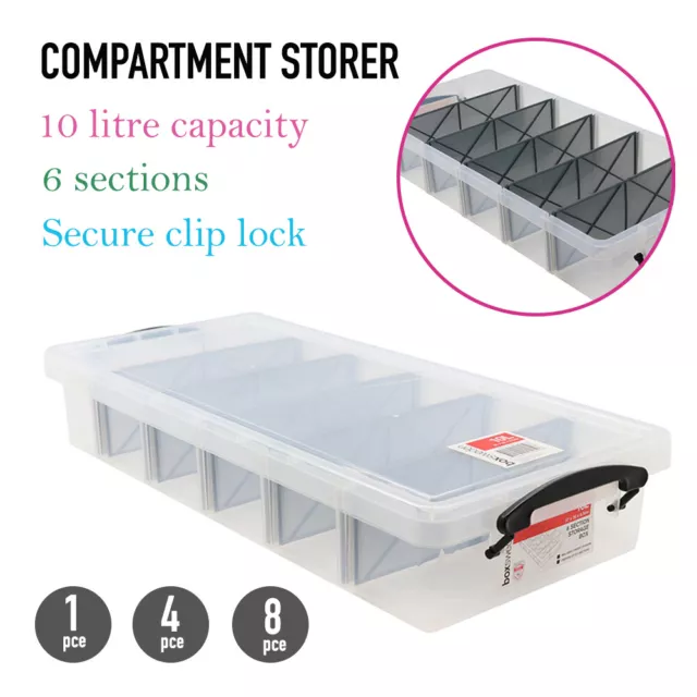 Boxsweden 6L Plastic Compartment Storage Box - Clear for sale online