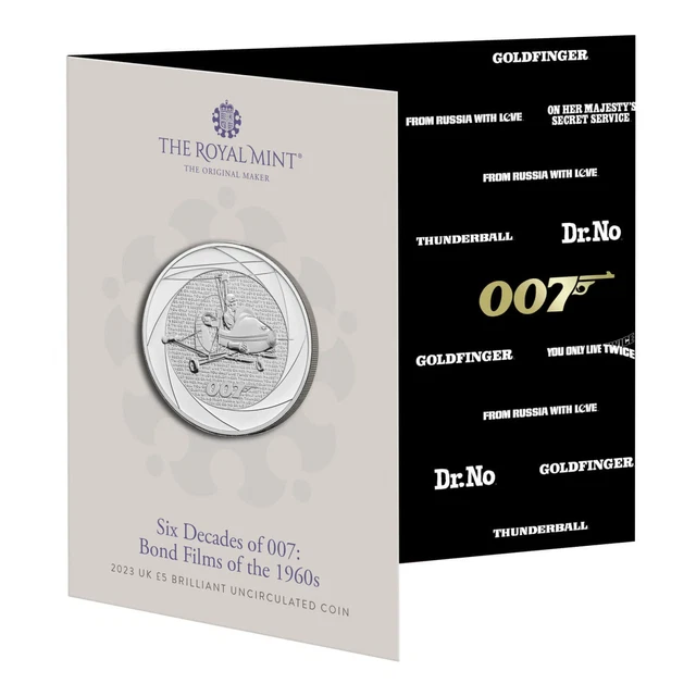2023 James Bond 007 Six Decades 1960s UK £5 BU Coin in Royal Mint Packaging