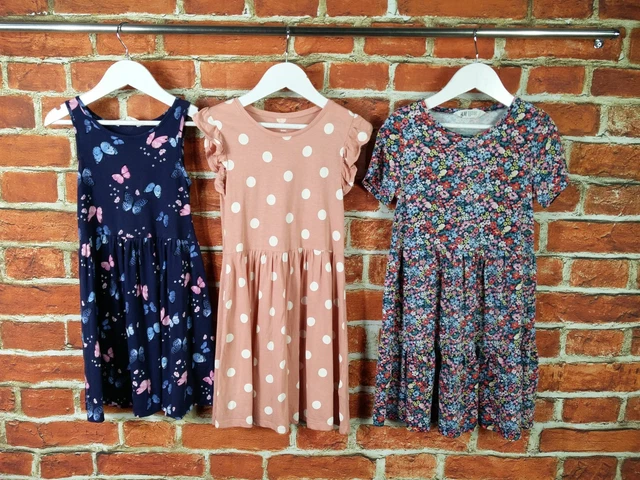 Girls Bundle Age 7-8 Years 100% H&M Short Sleeve Dress Summer Floral Spots 128Cm