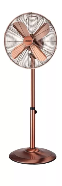 Stylish Heller 45cm stand Pedestal Fan Chrome Copper finish 3-speed adjustable
