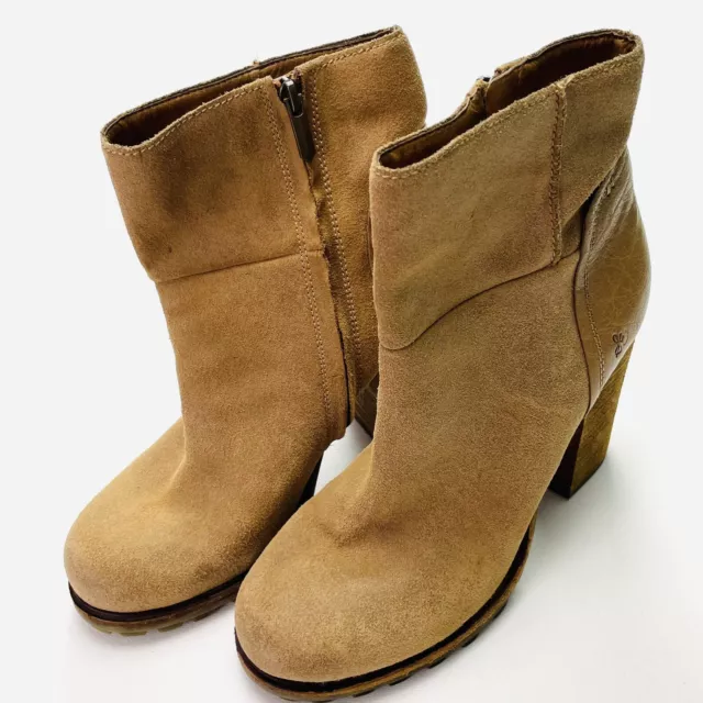 SAM EDELMAN SHOES Boots Womens 9 Tan Suede Franklin Ankle Chunky High ...