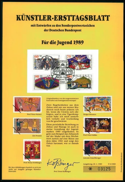 Brd Künstler-Etb 1989/06 Zirkus Cirque Circus Löwen Lions Entwürfe!!