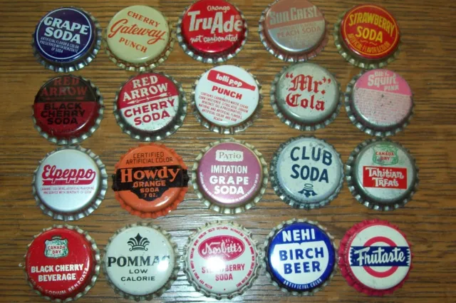Lot of 20 different Vintage Unused Soda Pop Bottle Caps N Red Arrow Patio Squirt