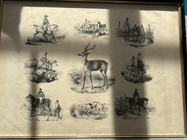 Victor Adam ( 1801-1866 ) Litho rehaussé Chasse dans la vigne Rare