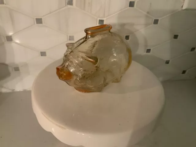 Vtg Anchor Hocking Piggy Bank Textured Clear Carnival Glass Coin Bank