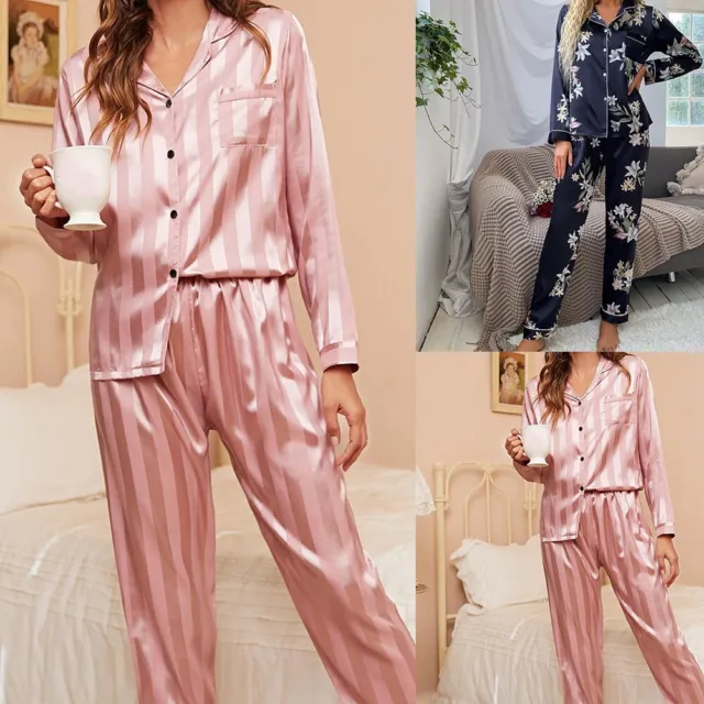 Ensemble pyjama satiné imprimé à manches longues tendance soie vêtements de