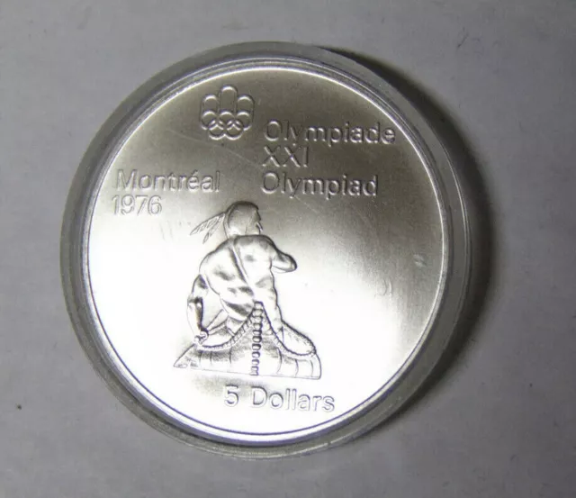 1974 Canada Olympic 5 Dollars Native Canoeing 1976 Olympiad 0.723 oz Silver