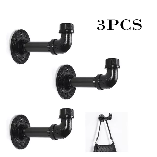 3PCS Industrial Iron Pipe Coat Towel Holder Wall Hook for Hanging Heavy Duty