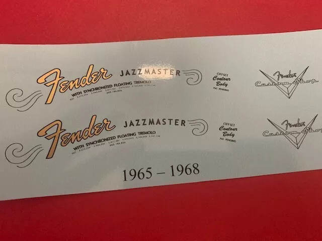 Fender Jazzmaster '65-'68 Gold metallic Waterslide Headstock Decal 2 per listing