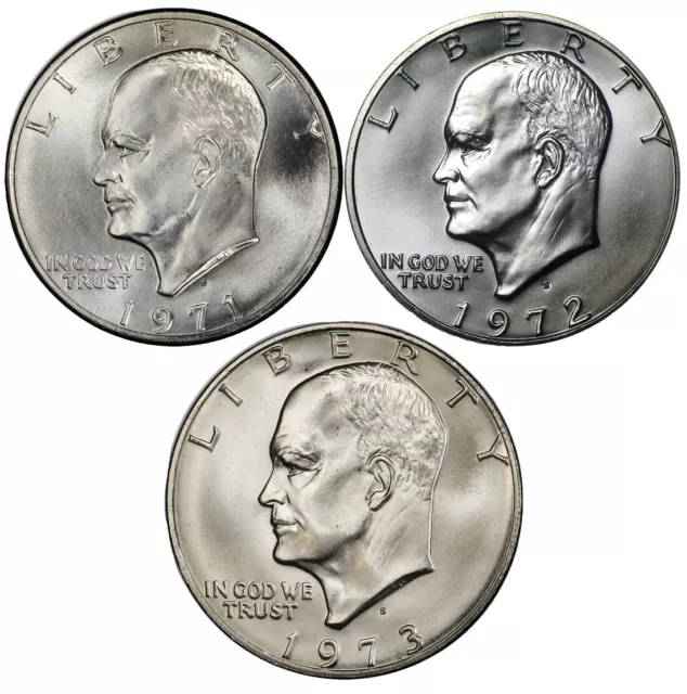1971 S 1973 S Eisenhower Ike Silver Dollar $1 BU Uncirculated 3 Coins